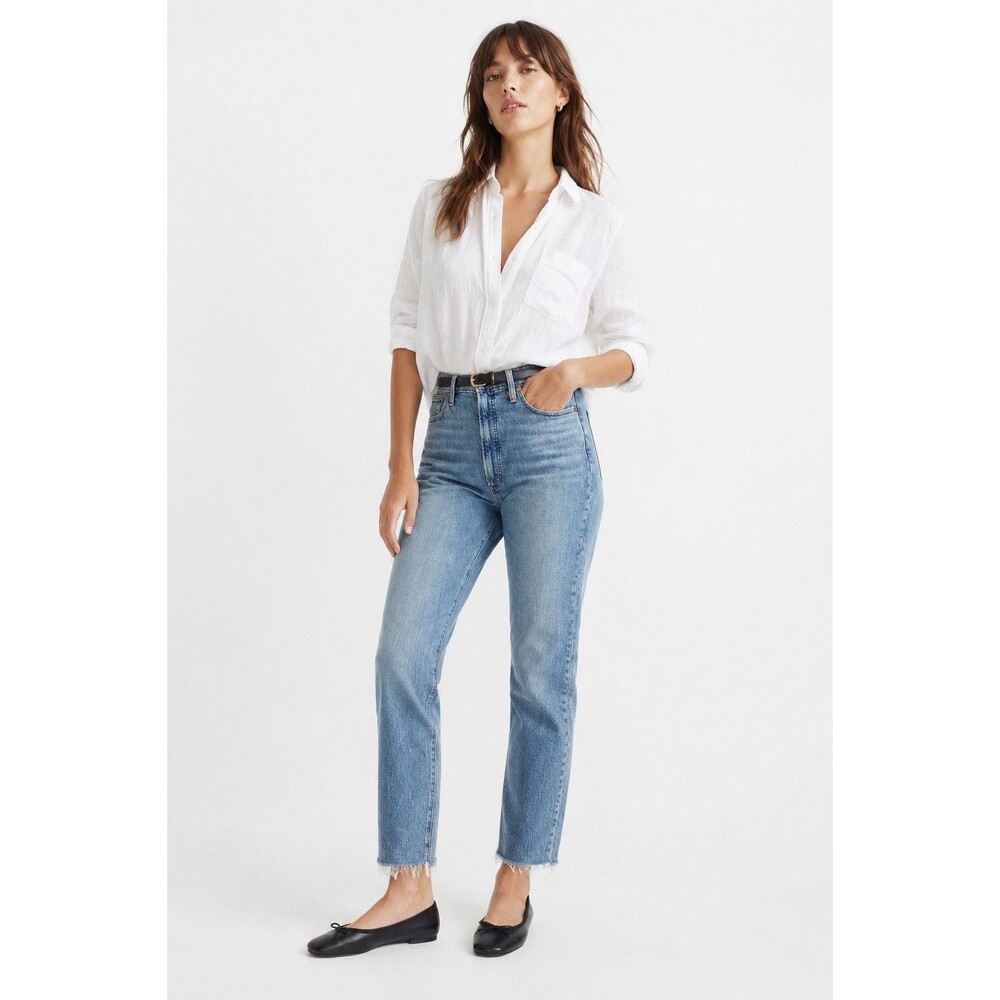 New Madewell The Perfect Vintage Jean High Waist Ainsworth Wash Raw Hem Sz 32